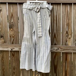 Derek Heart Pants Striped Green & White Paper bag Cargo Belted Pants L